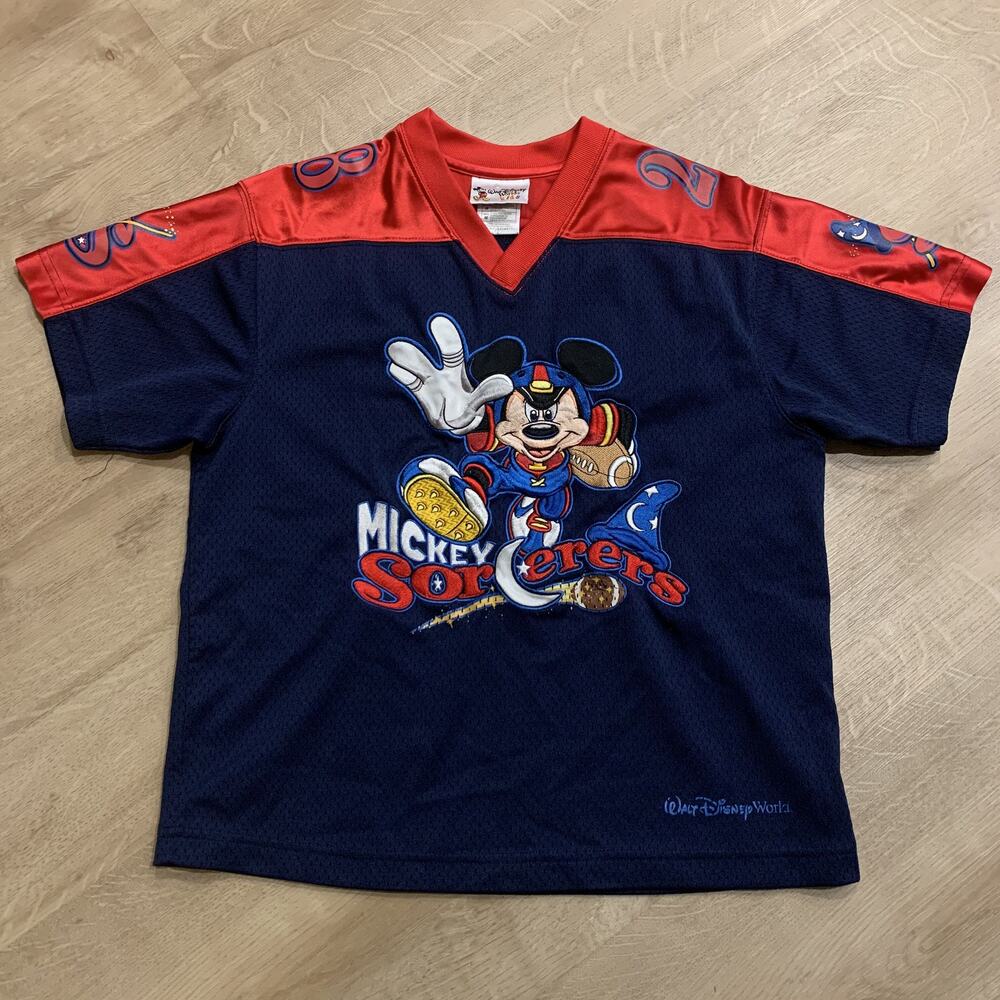 Vintage Walt Disney World Kids Mickey Sorcerers Football Jersey Youth Medium M